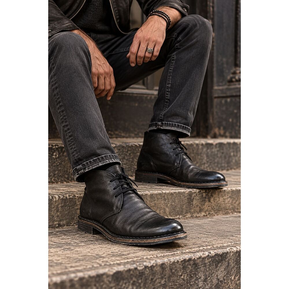 John Varvatos Black Lace Up Leather Chukka Boots Shoes Mens Size 12